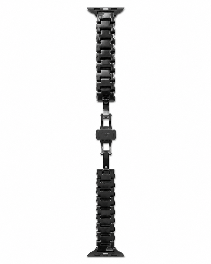 Black stainless steel metal watch band with connector for smartwatch