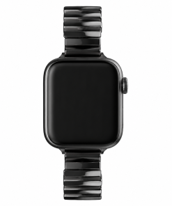 Black metal link band smartwatch strap with squared watch face