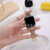 Gold metal band smartwatch strap with black square watch face display