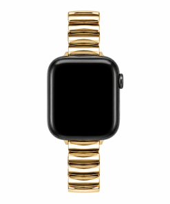 Apple Watch with black case and gold metal strap band