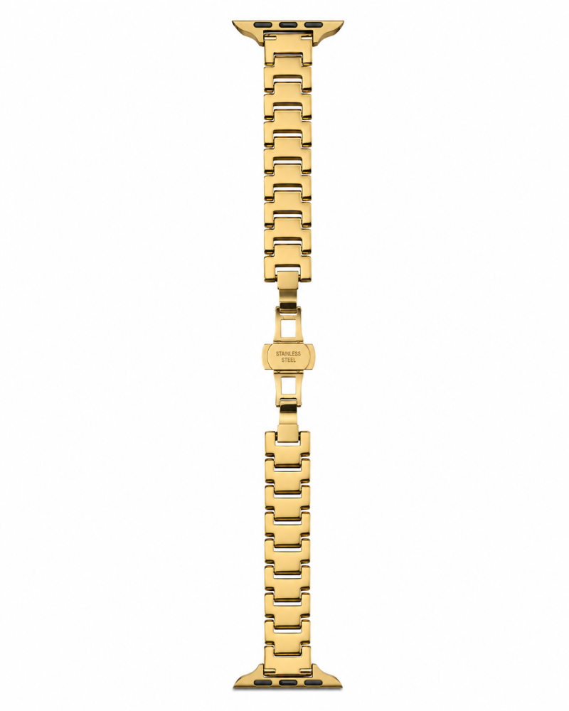 Gold stainless steel Apple Watch band with metal links connector