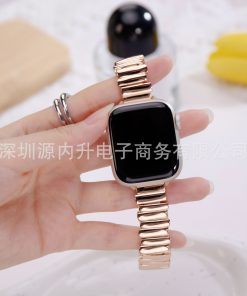 Rose gold metal strap smartwatch band with black display screen
