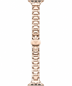 Rose gold stainless steel smartwatch band with metal link bracelet connector