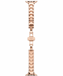 Rose gold stainless steel smartwatch band with link bracelet design