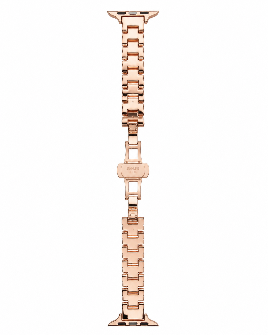 Rose gold stainless steel smartwatch band with link bracelet design