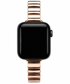Apple Watch with rose gold metal band strap and black face