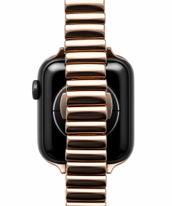 Apple Watch rose gold metal band strap with black dial face