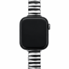Black smartwatch with silver metal striped band strap