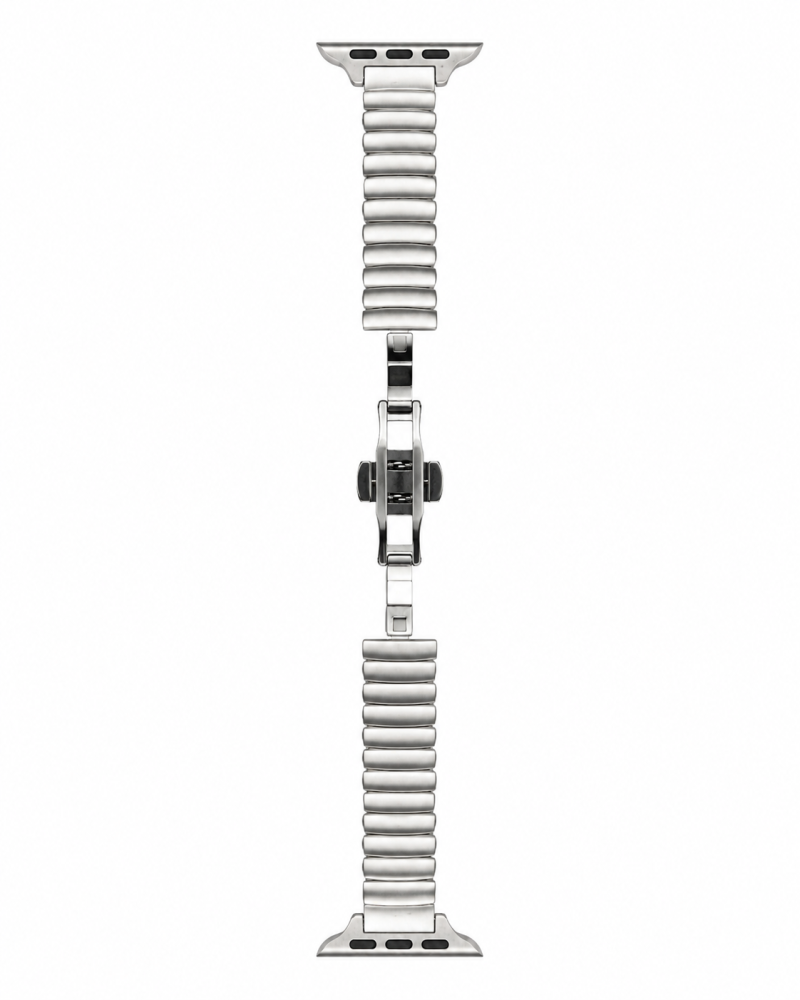 Silver stainless steel link band for Apple Watch smartwatch connector