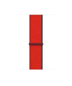 Red sport loop watch band with dark burgundy trim and clasp