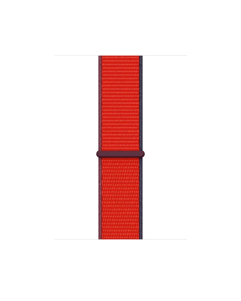 Red sport loop watch band with dark burgundy trim and clasp
