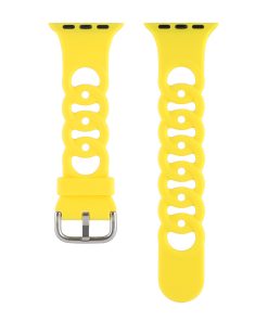 Bright yellow silicone apple watch band with perforated design and buckle