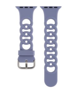 Lavender silicone Apple Watch band with perforated holes and metal buckle