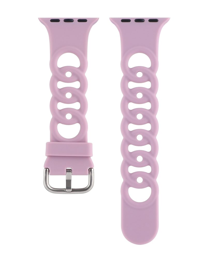 Lavender purple silicone sport watch band with breathable vents and metal buckle