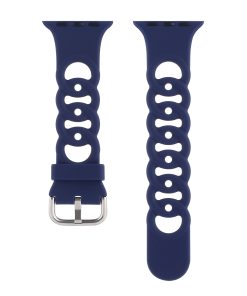 Midnight blue silicone smartwatch band with ventilation holes and metal buckle