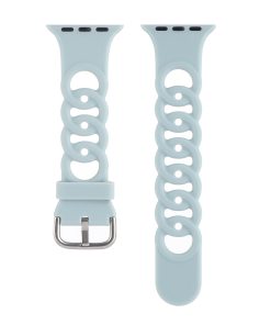 Mint green silicone sport watch band with perforated design and metal buckle