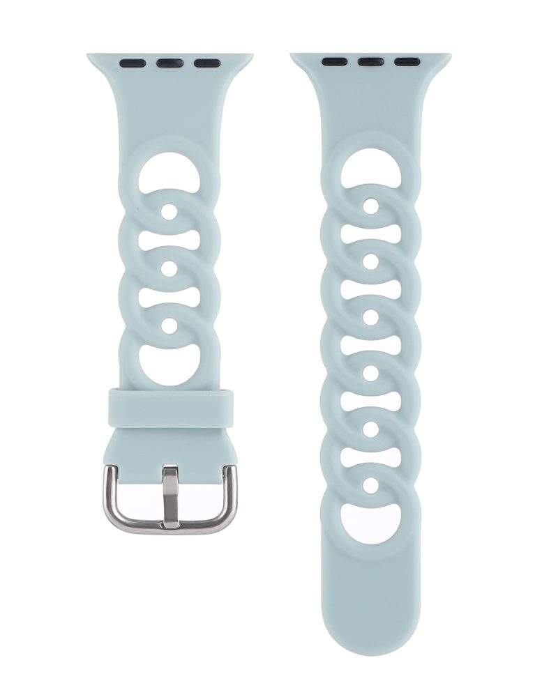 Mint green silicone sport watch band with perforated design and metal buckle