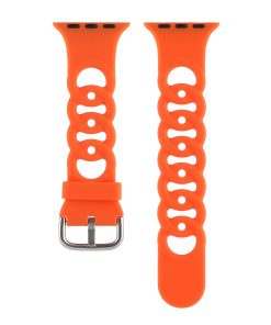 Bright orange silicone smartwatch band with perforated design and metal buckle