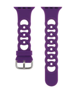 Purple silicone sport watch band with flexible ventilation holes and metal buckle
