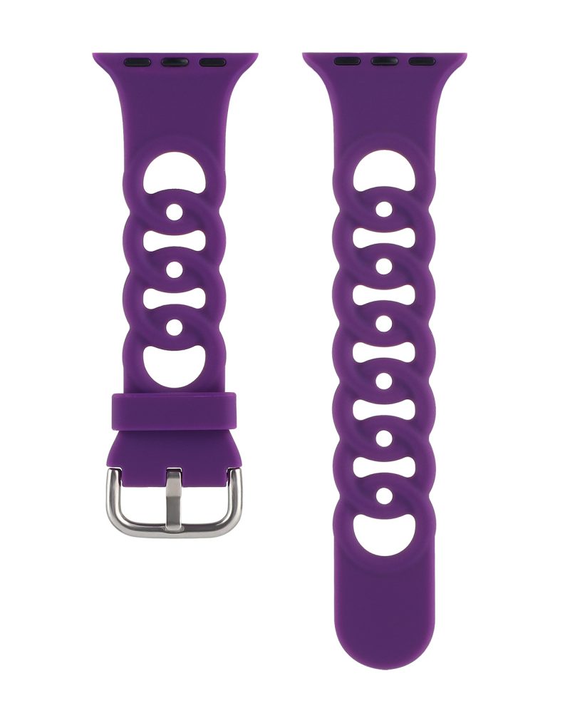 Purple silicone sport watch band with flexible ventilation holes and metal buckle