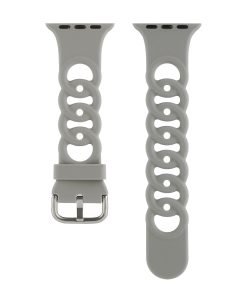 Gray silicone sport watch band with perforated design and metal buckle