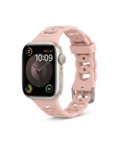 Sandy pink silicone flexi strap for Apple Watch with metallic buckle