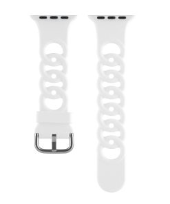 White silicone sport watch band with perforated design and metal buckle