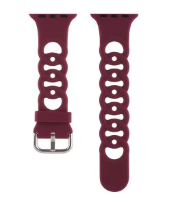 Wine red silicone smartwatch band with perforated design and metal buckle