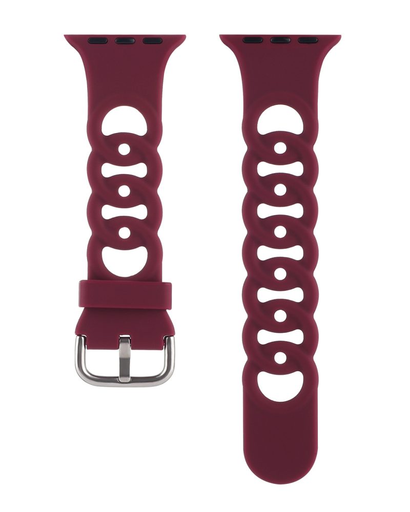 Wine red silicone smartwatch band with perforated design and metal buckle