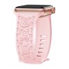 Pink silicone smartwatch band with embossed rose floral design pattern