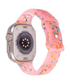 Pink jelly sport band with colorful confetti pattern for Apple Watch Ultra
