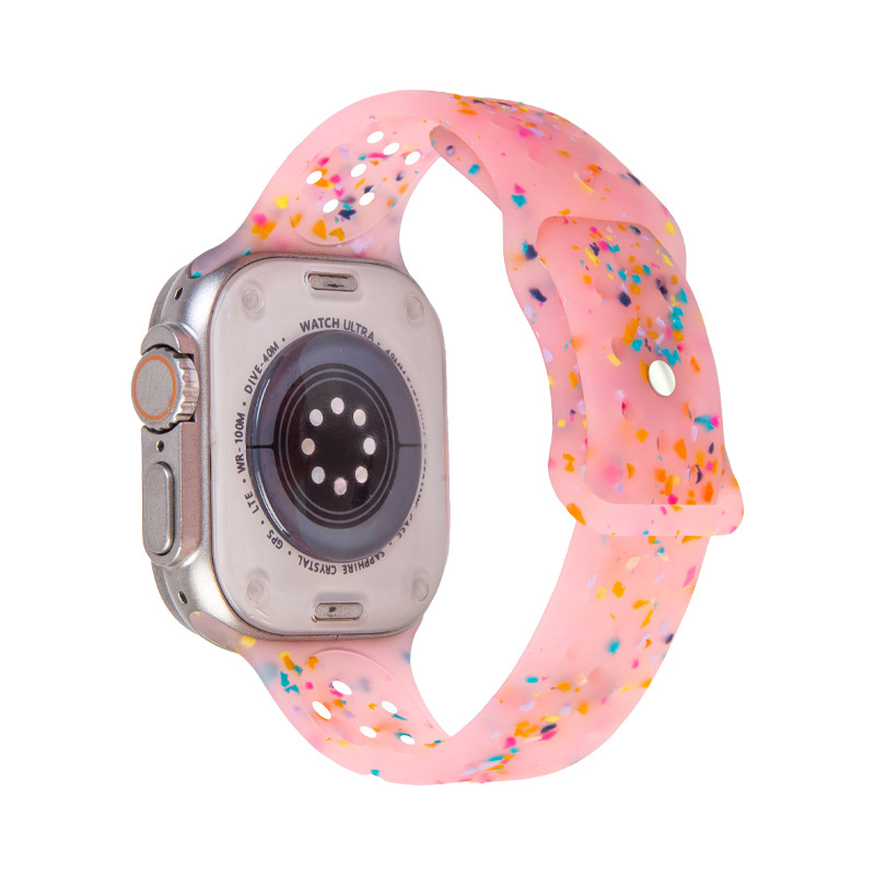 Pink jelly sport band with colorful confetti pattern for Apple Watch Ultra