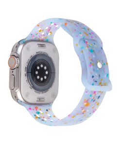 Sky blue jelly sport band with colorful confetti pattern for Apple Watch