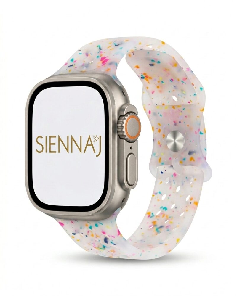 Sienna J transparent jelly sport band with colorful confetti design for smartwatch