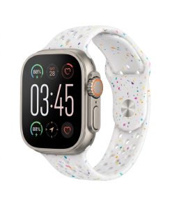 Apple Watch with white jelly sport band and colorful speckled design