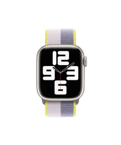 Smart watch with sport loop band in lavender grey and yellow stripes
