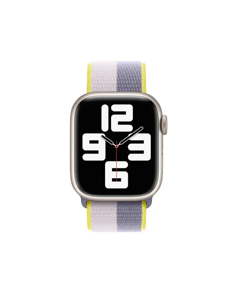 Smart watch with sport loop band in lavender grey and yellow stripes
