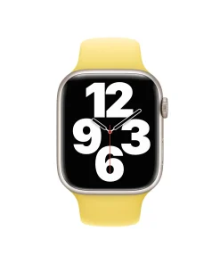 Smartwatch with yellow silicone sport band and silver aluminum case