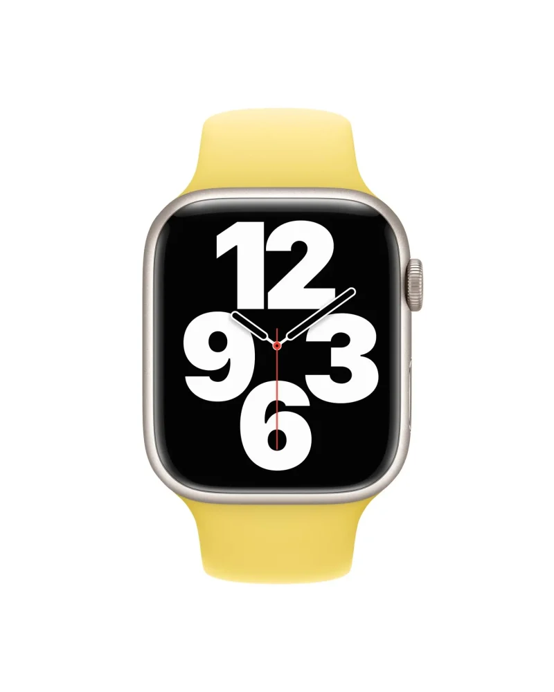 Smartwatch with yellow silicone sport band and silver aluminum case