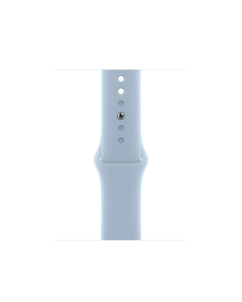 Light blue silicone sport band for Apple Watch with digital crown detail
