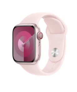 Pink sport smartwatch with light pink band and digital display watch face