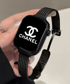 Black magnetic mesh smartwatch strap with designer aesthetic styling