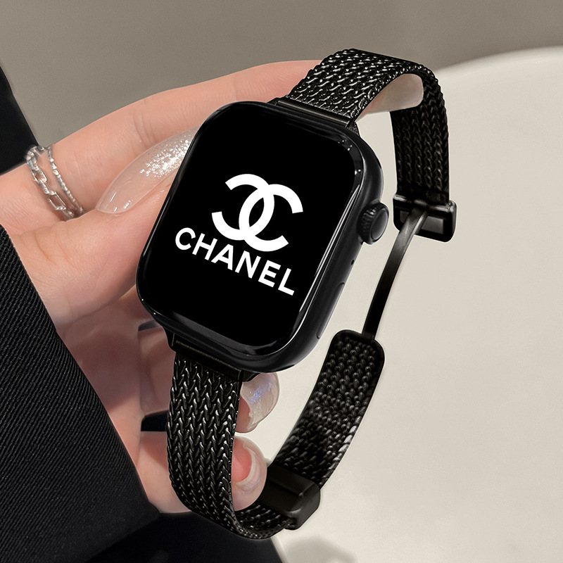 Black magnetic mesh smartwatch strap with designer aesthetic styling