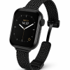 Black smartwatch with magnetic mesh strap band and digital display showing time
