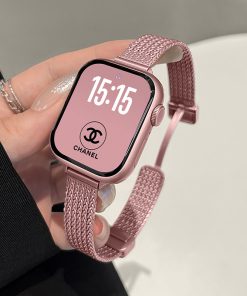 Rose gold magnetic smartwatch strap with mesh band for Apple Watch