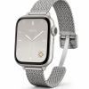 Apple Watch with silver magnetic mesh band and minimalist watch face