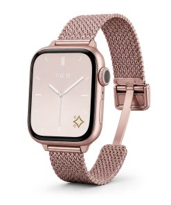 Rose gold smartwatch with braided mesh magnetic strap band
