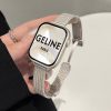 Starlight silver mesh magnetic smartwatch band on stainless steel watch case