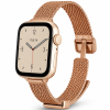 Rose gold smartwatch with magnetic mesh band and minimalist cream dial face