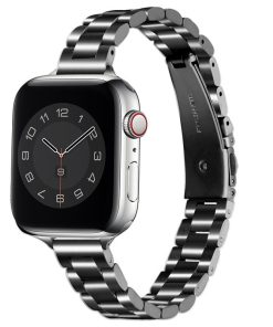 Black stainless steel smartwatch band with metal link bracelet strap